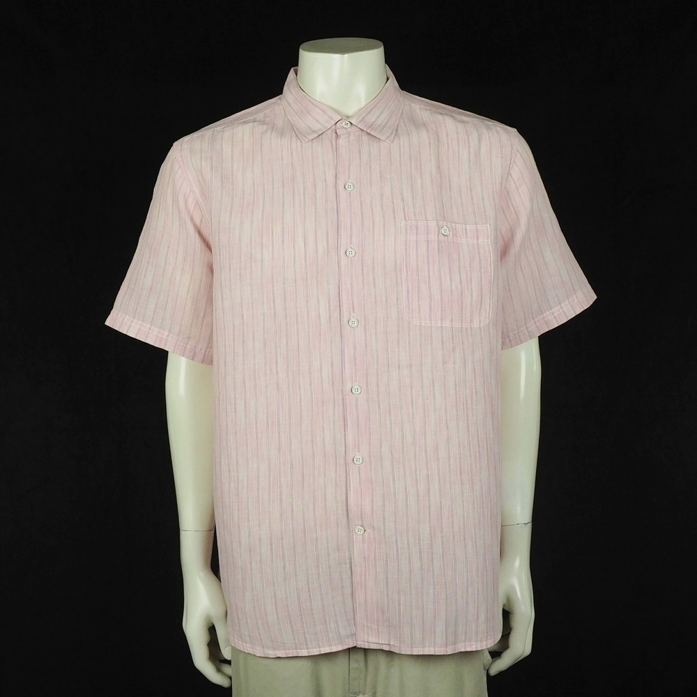 Tommy Bahama Sand Linen Valencia Button Down Shirt Mens XL Pink Rose Rococo